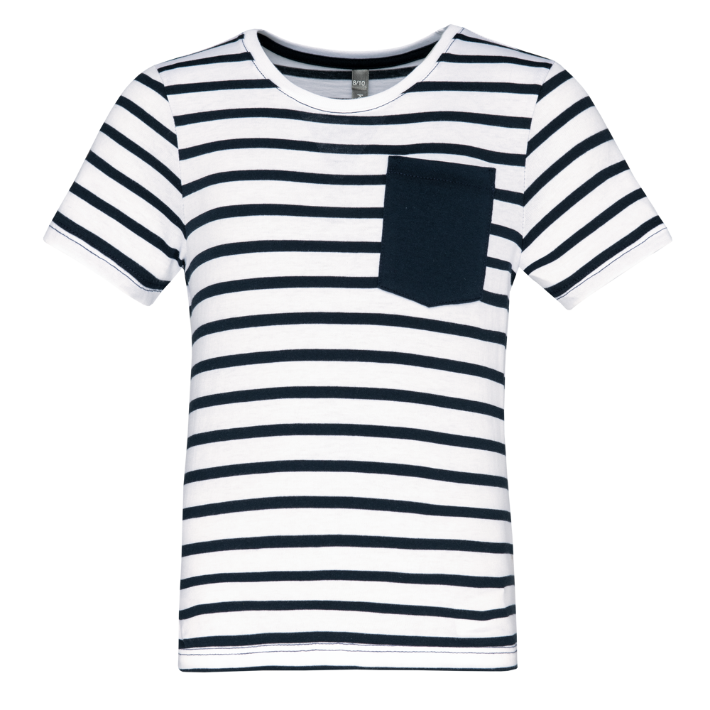 K379 - Gestreept T-shirt met zak en korte mouwen kids K379 - Gestreept T-shirt met zak en korte mouwen kids